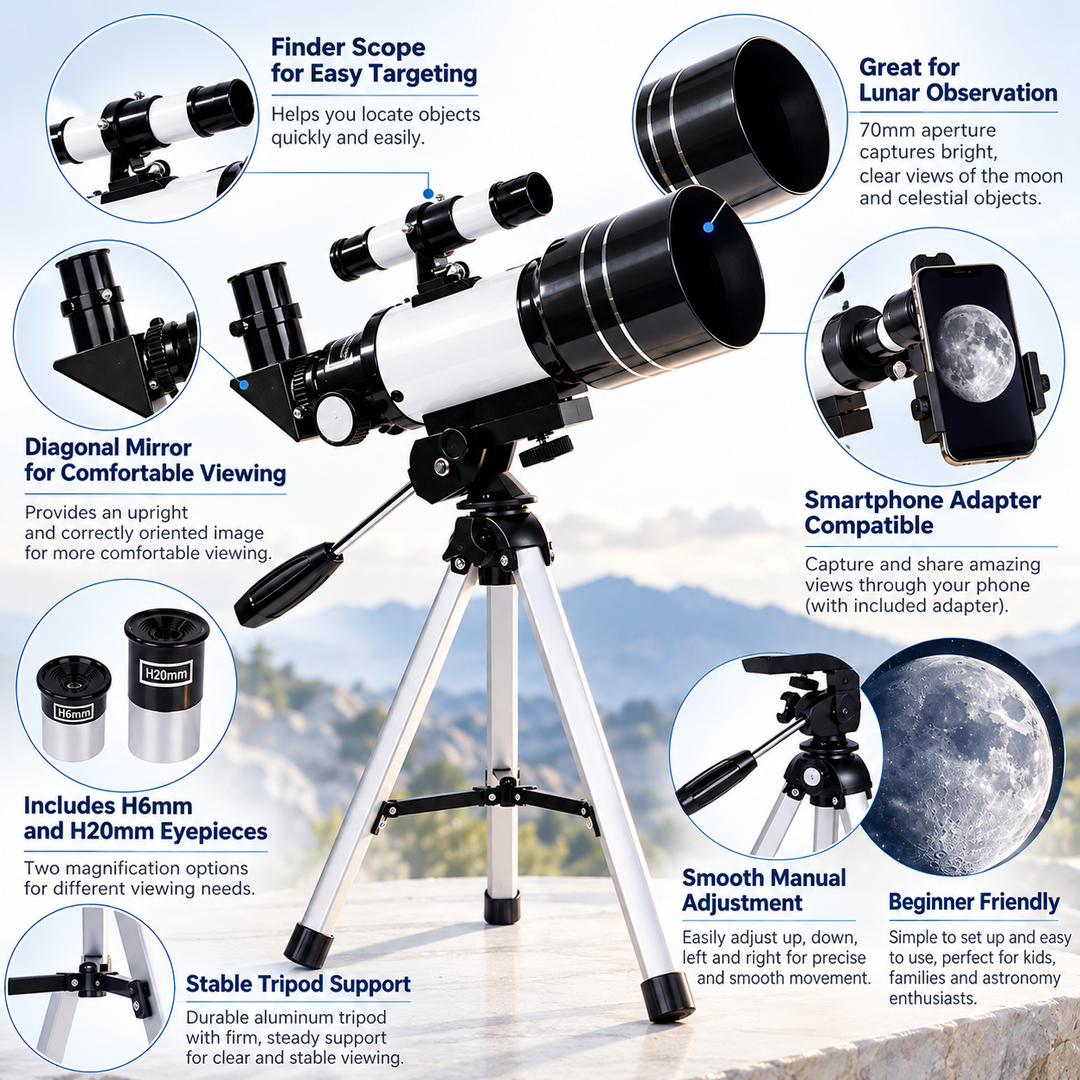 Astronomical Telescope 70mm Refractor Tripod Kids Beginners Moon 150x
