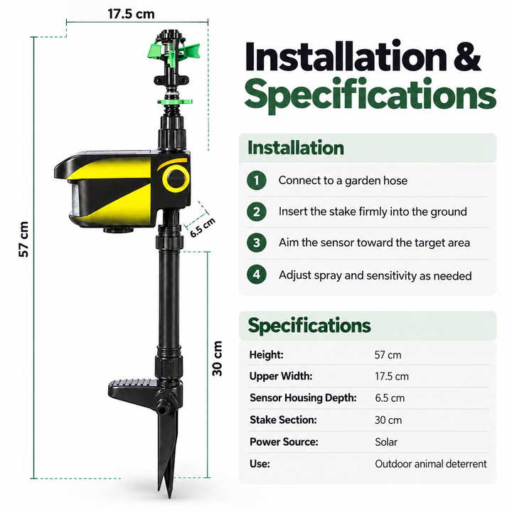 Motion Activated Sprinkler Solar Animal Deterrent for Garden