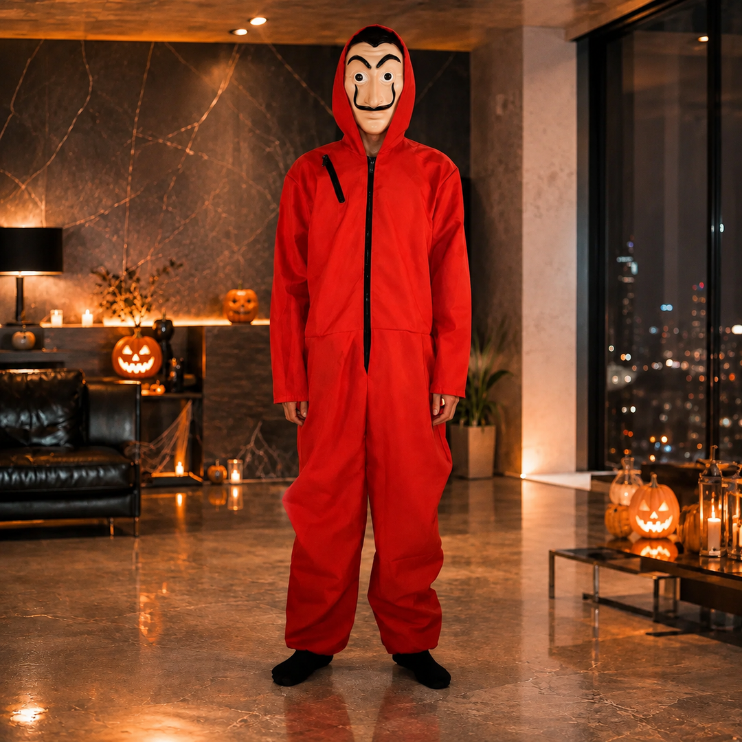 Money Heist Red Jumpsuit Costume with Dali Mask Halloween