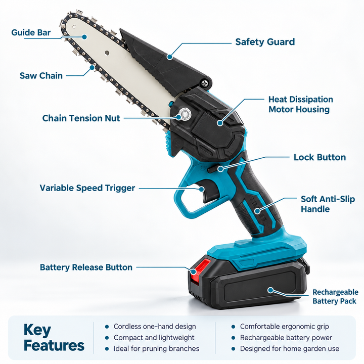 Cordless Electric Chainsaw Lightweight Rechargeable Mini Saw