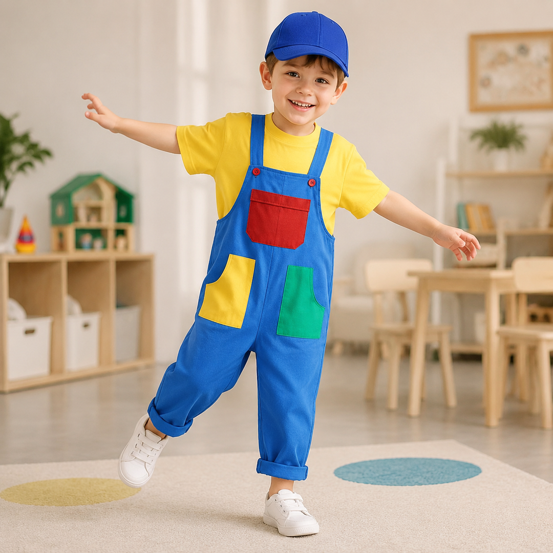 Kids Super Mario Overalls Costume Set with Cap Halloween