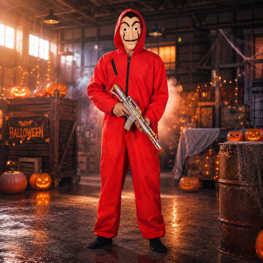 Money Heist Red Jumpsuit Costume with Dali Mask Halloween