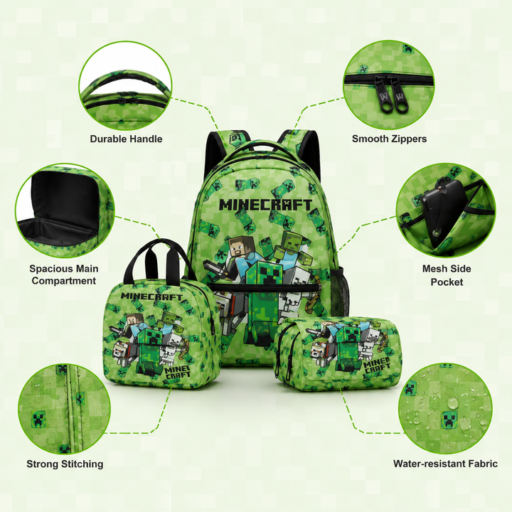 Minecraft Boys 3-Piece School Backpack Set with Lunch Bag &amp; Pencil Case