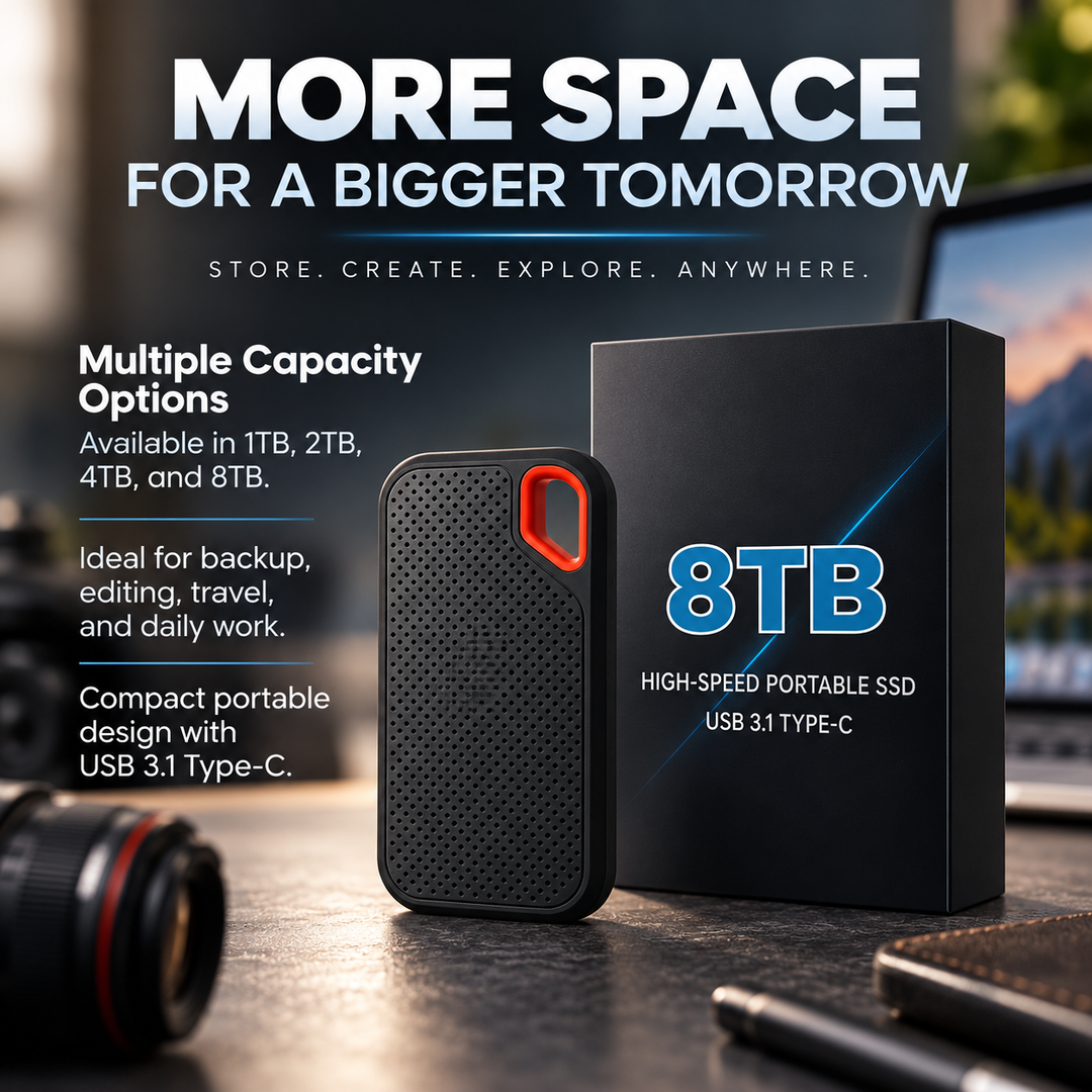 Portable External SSD Hard Drive for Photos Videos PC and Phone
