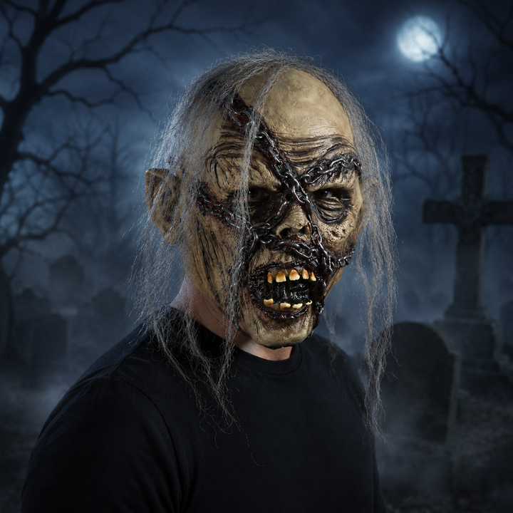 Chain Face Zombie Latex Mask Halloween Horror Scary