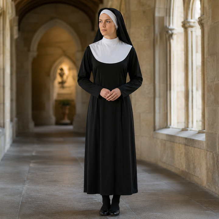 Womens Nun Costume with Headscarf Halloween Religious