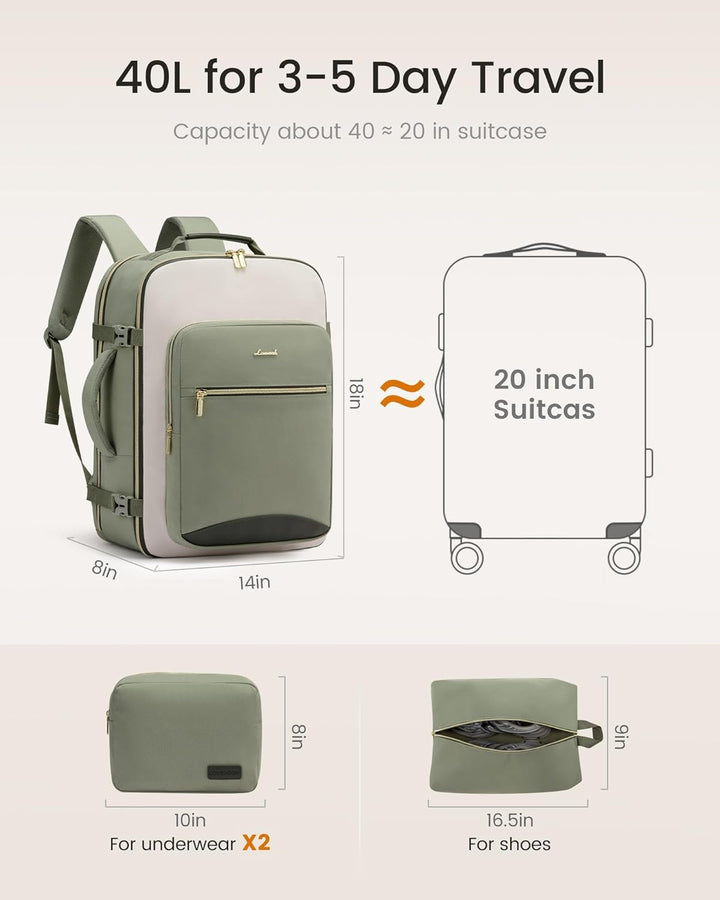 40 Liter Travel Backpack with Packing Cubes Set Backpack Luggage Organizer