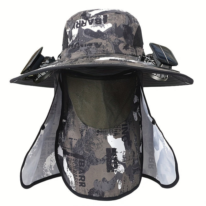 Outdoor Fishing Hat with Dual Solar Fans USB Charging Removable Sunshade