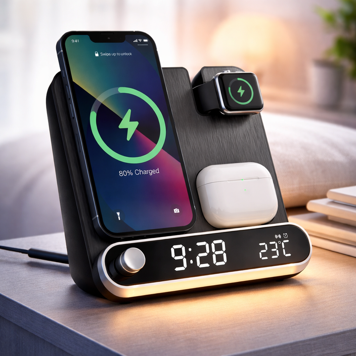 3 in 1 Wireless Charging Stand with Alarm Clock for iPhone