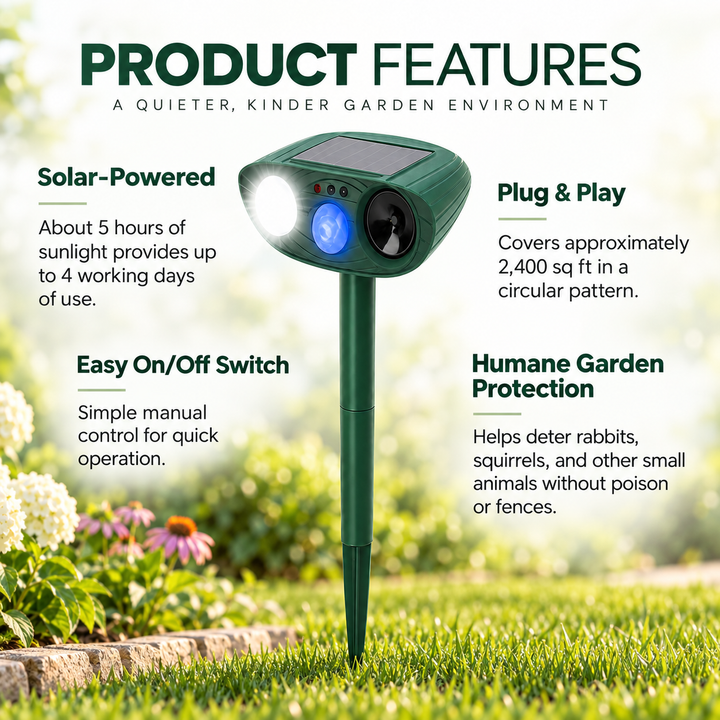 Solar Ultrasonic Rabbit Repeller with Flashing Light Garden