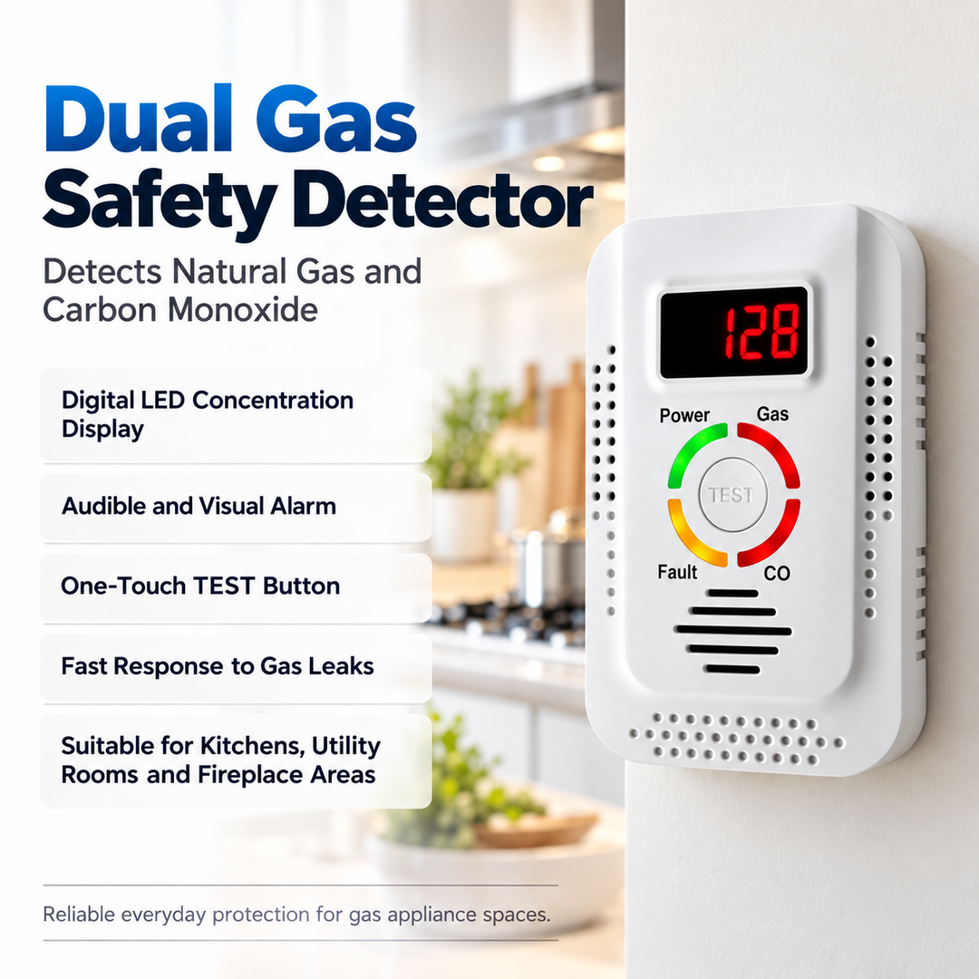 Gas Leak and Carbon Monoxide Detector Alarm for Home Safety