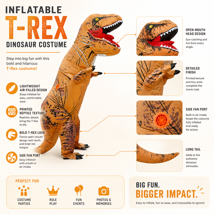Inflatable T-Rex Dinosaur Costume Adults Halloween Funny