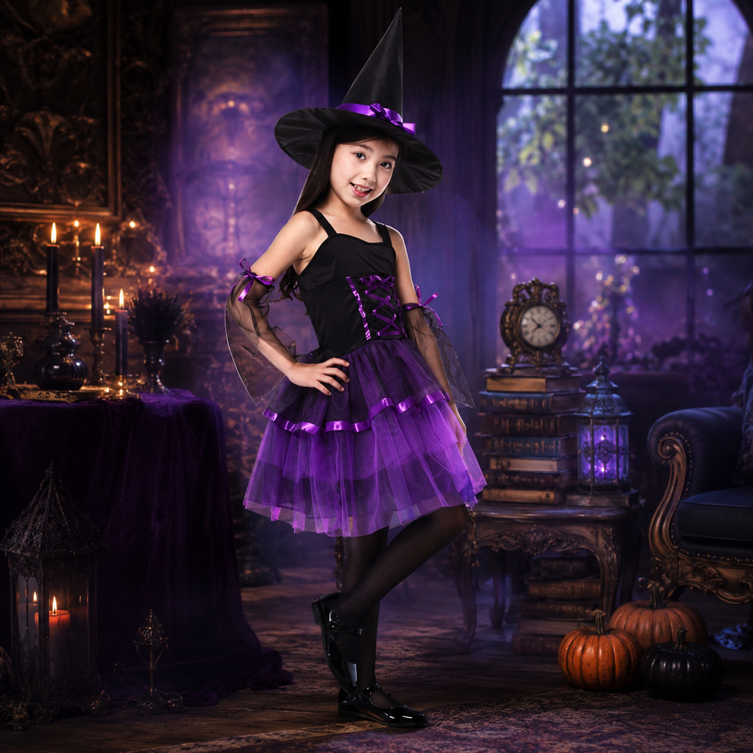 Girls Witch Costume with Hat Halloween Dress Up