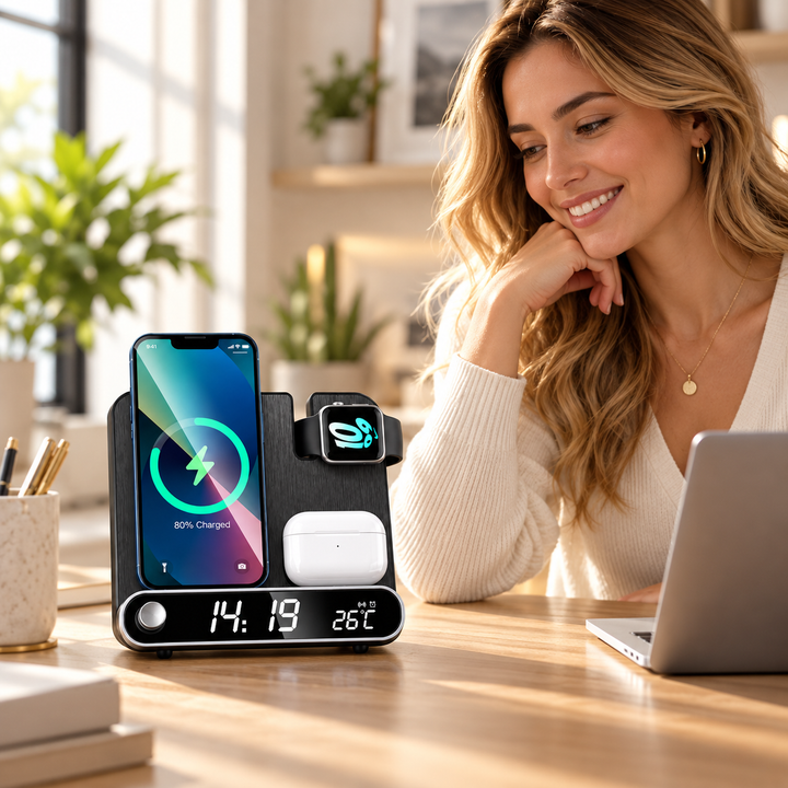 3 in 1 Wireless Charging Station Alarm Clock Dock for Apple