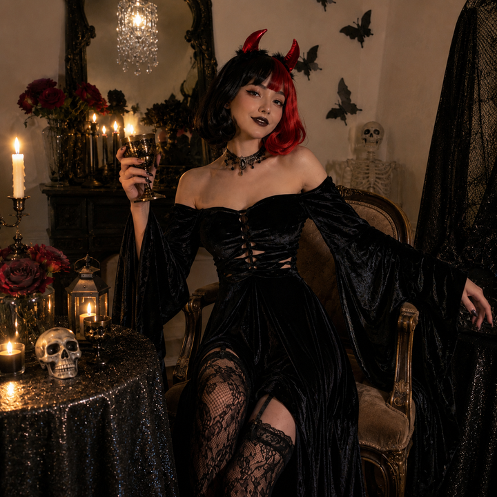 Womens Gothic Witch Long Dress Costume Vampire Halloween