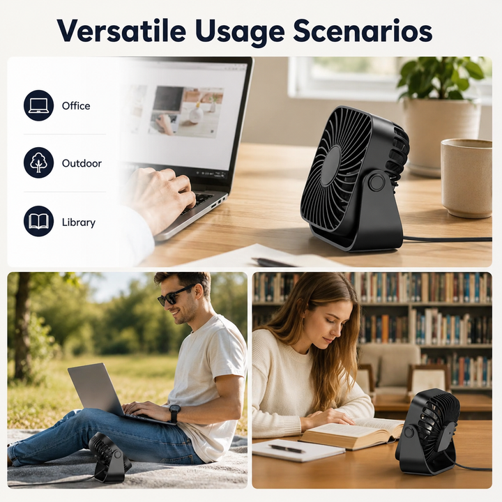 4 Inch USB Mini Portable Desk Fan 3 Speed Adjustable Personal Fan
