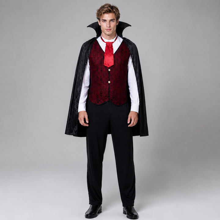 Mens Vampire Cape Costume with Vest and Collar Halloween