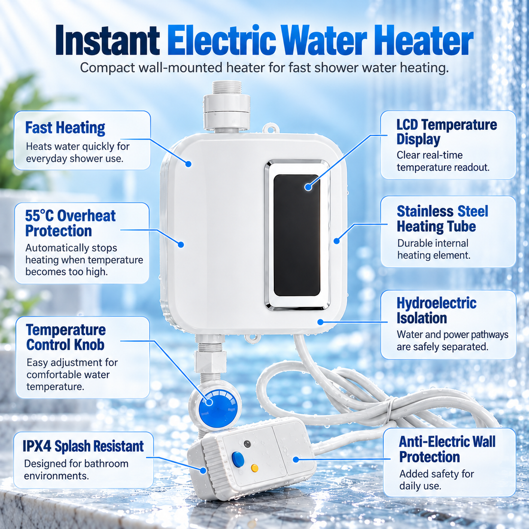 Portable Tankless Water Heater Electric 3500W Instant Hot Water