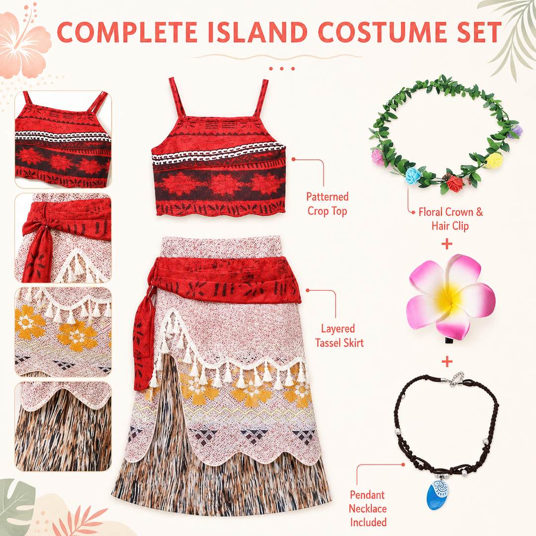 Girls Island Princess Costume Dress Set Halloween
