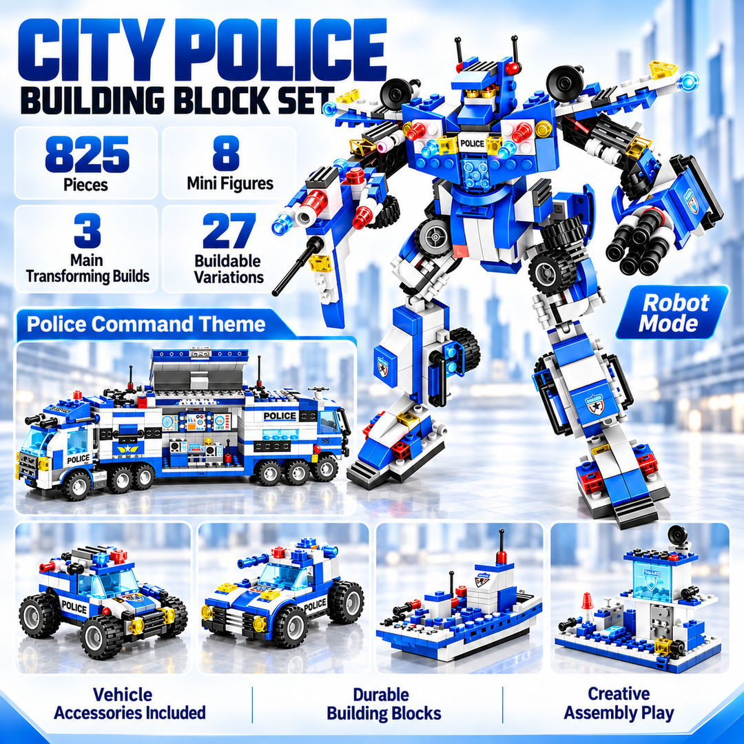 8 in 1 Building Block Set Robot Aircraft Car Police SWAT Toy