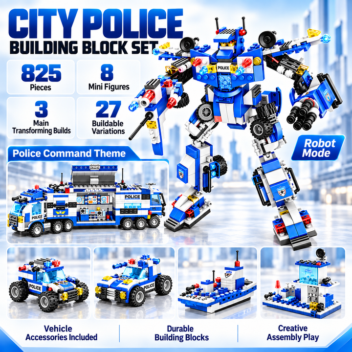 8 in 1 Building Block Set Robot Aircraft Car Police SWAT Toy