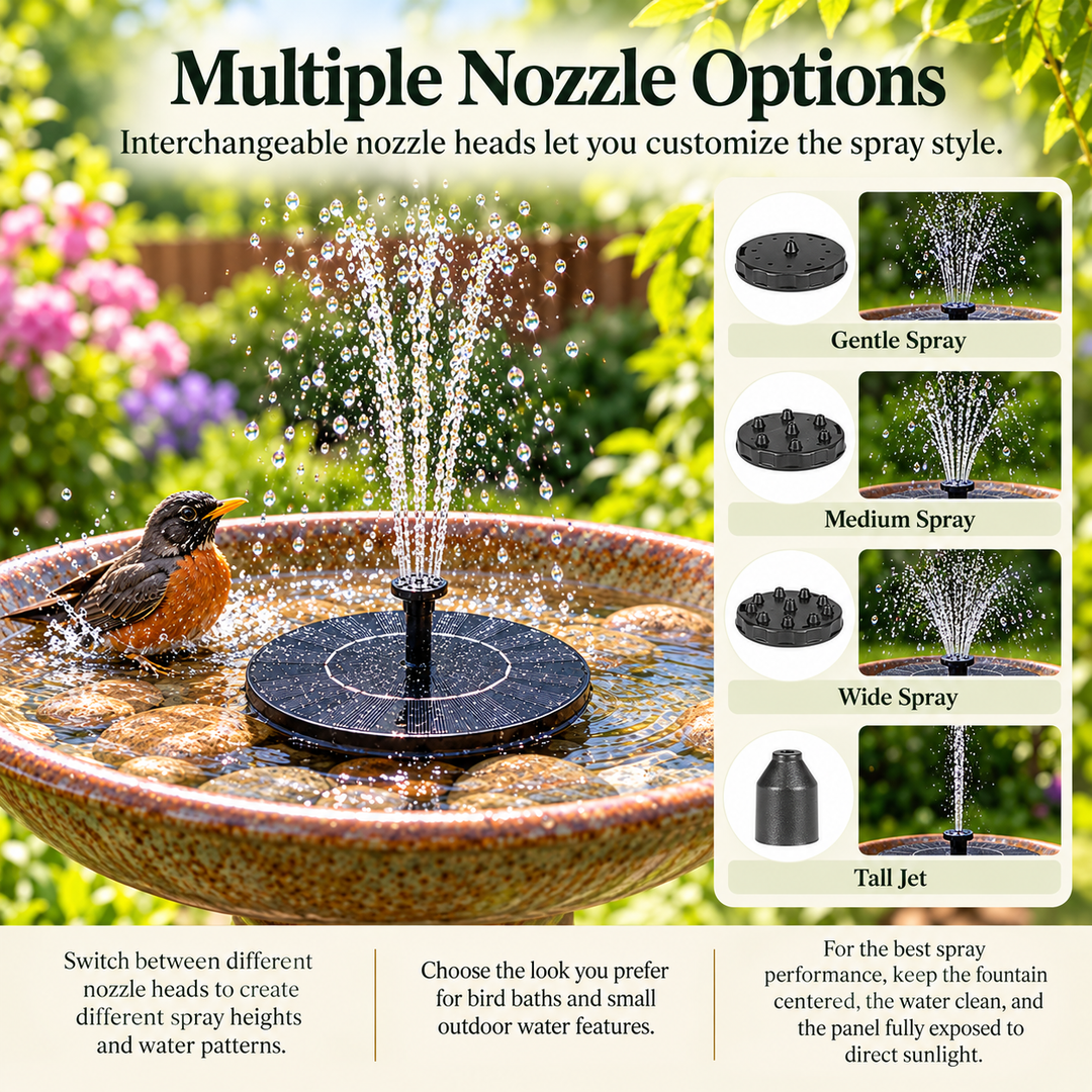 Solar Powered Water Fountain Pump for Garden Pond Birdbath Outdoor