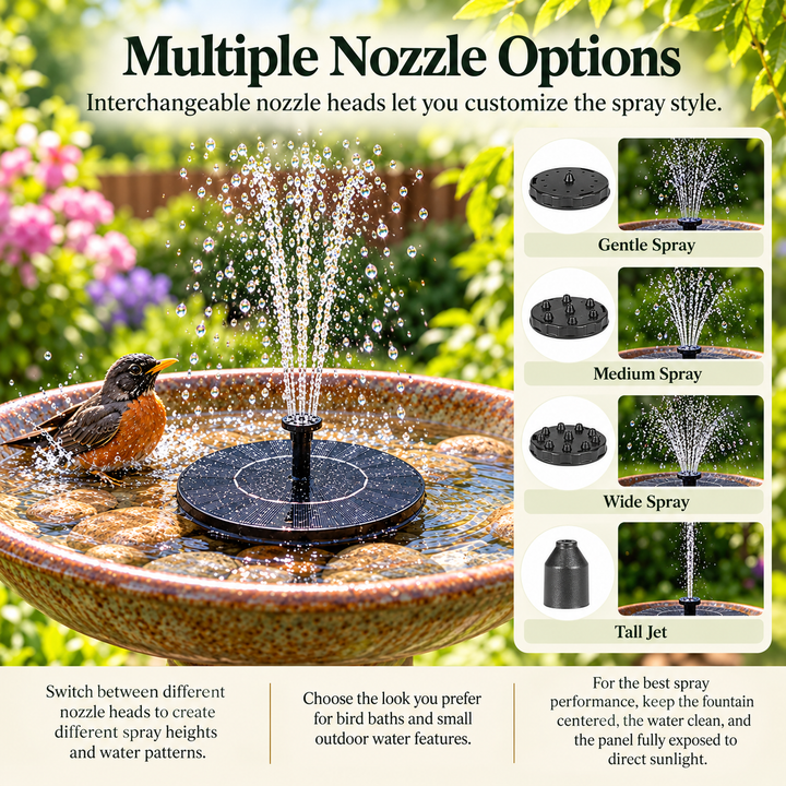 Solar Powered Water Fountain Pump for Garden Pond Birdbath Outdoor