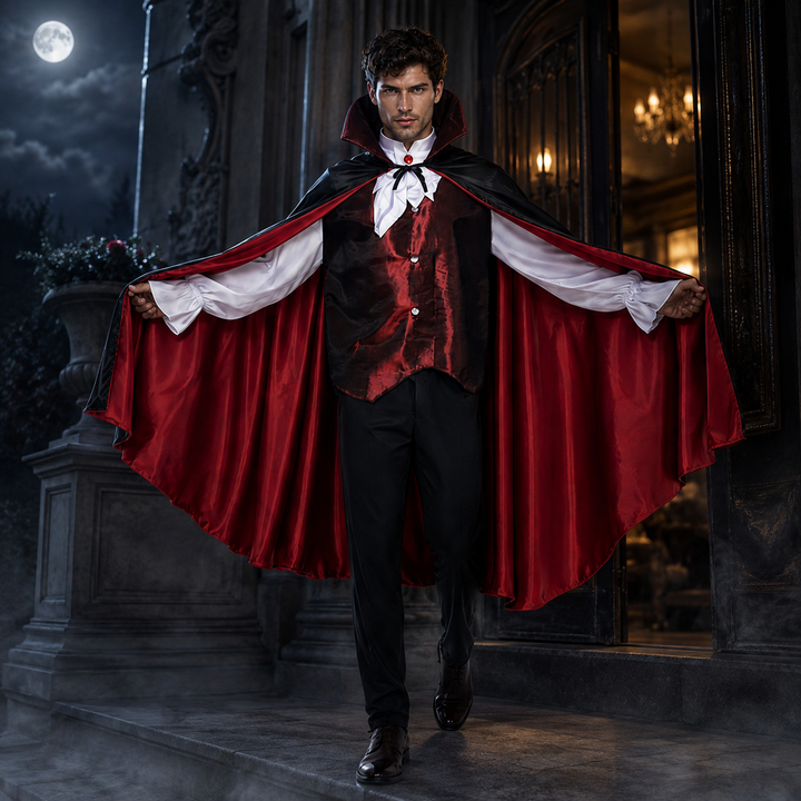 Mens Vampire Cape Costume with Vest and Collar Halloween