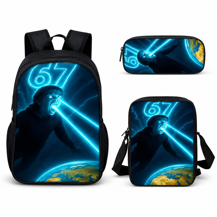 Six Seven 67 Kids 3-Piece School Backpack Set with Shoulder Bag &amp; Pencil Case