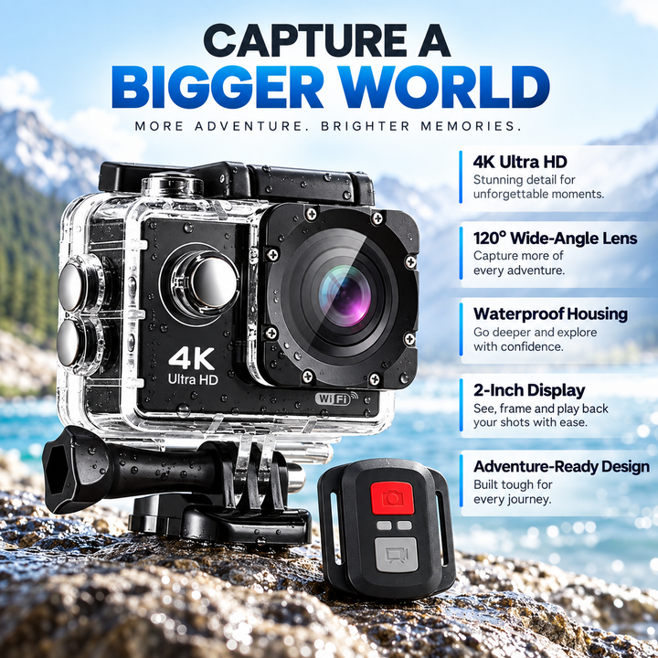 4K Ultra HD Action Camera Waterproof WiFi for Vlogging Sports