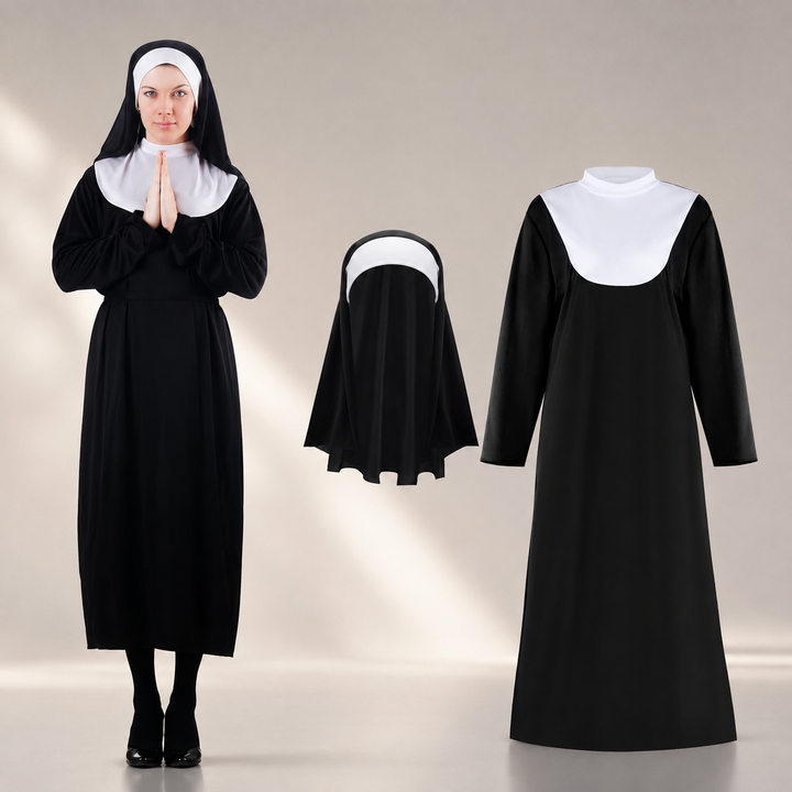 Womens Nun Costume with Headscarf Halloween Religious