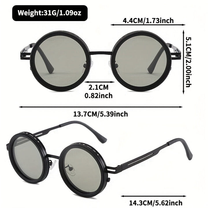 Circular Glasses with Self-Adjusting Color Changing Lenses