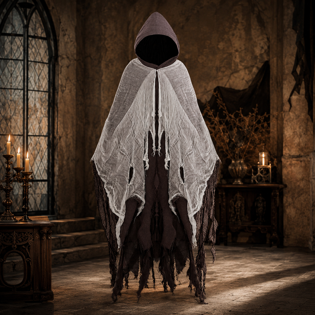 Adult Tattered Hooded Cloak Cape Grim Reaper Costume