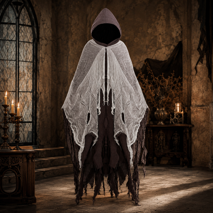 Adult Tattered Hooded Cloak Cape Grim Reaper Costume