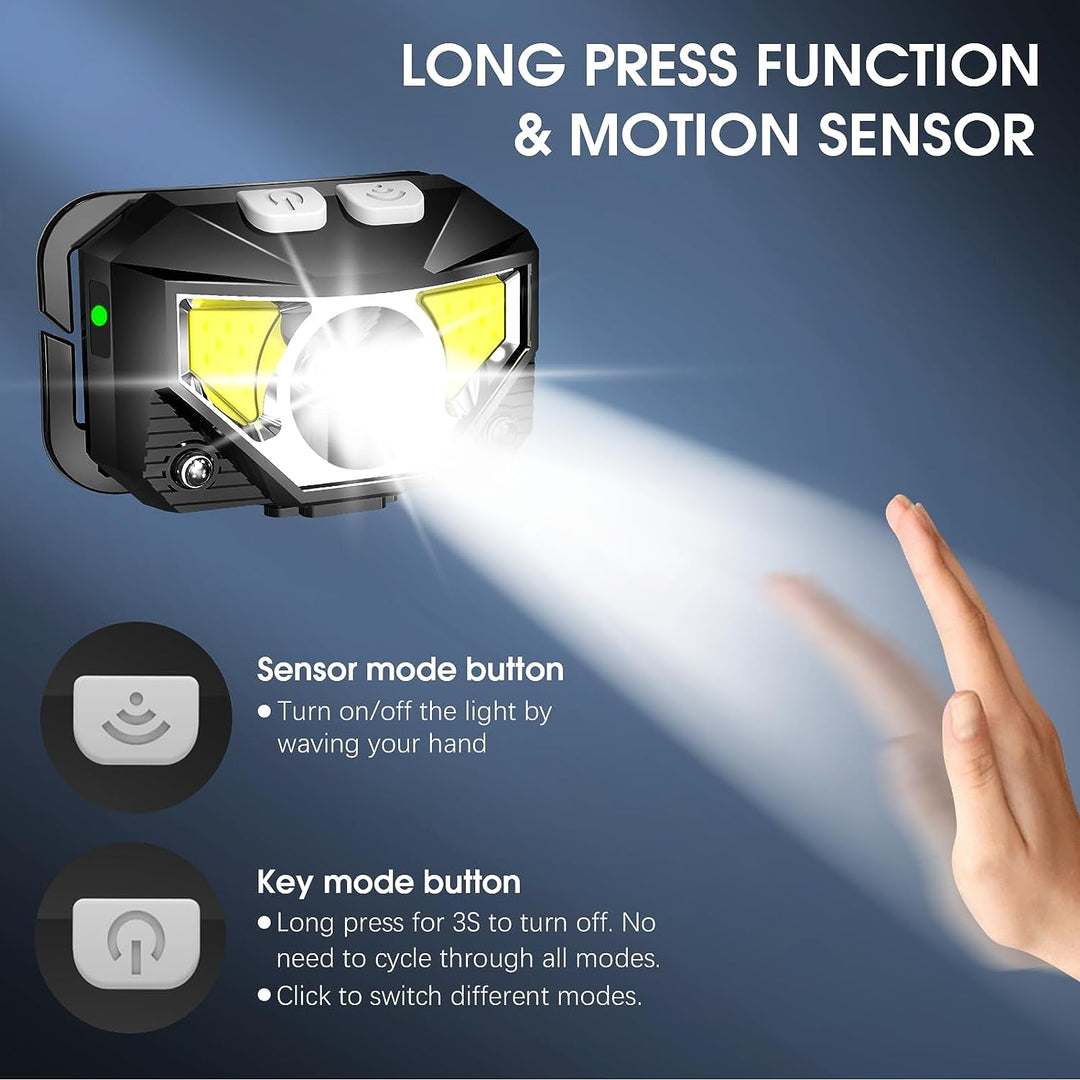 LED Headlamp Flashlight Rechargeable Waterproof Motion Sensor 2 Pack