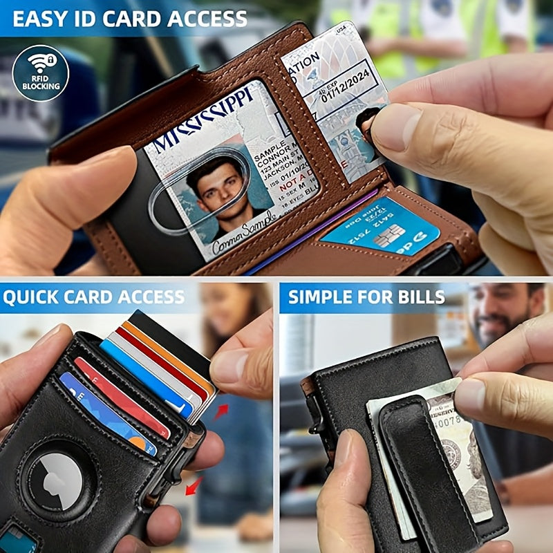 Metal RFID Wallet with Automatic Pop-Up and Airtag Slot