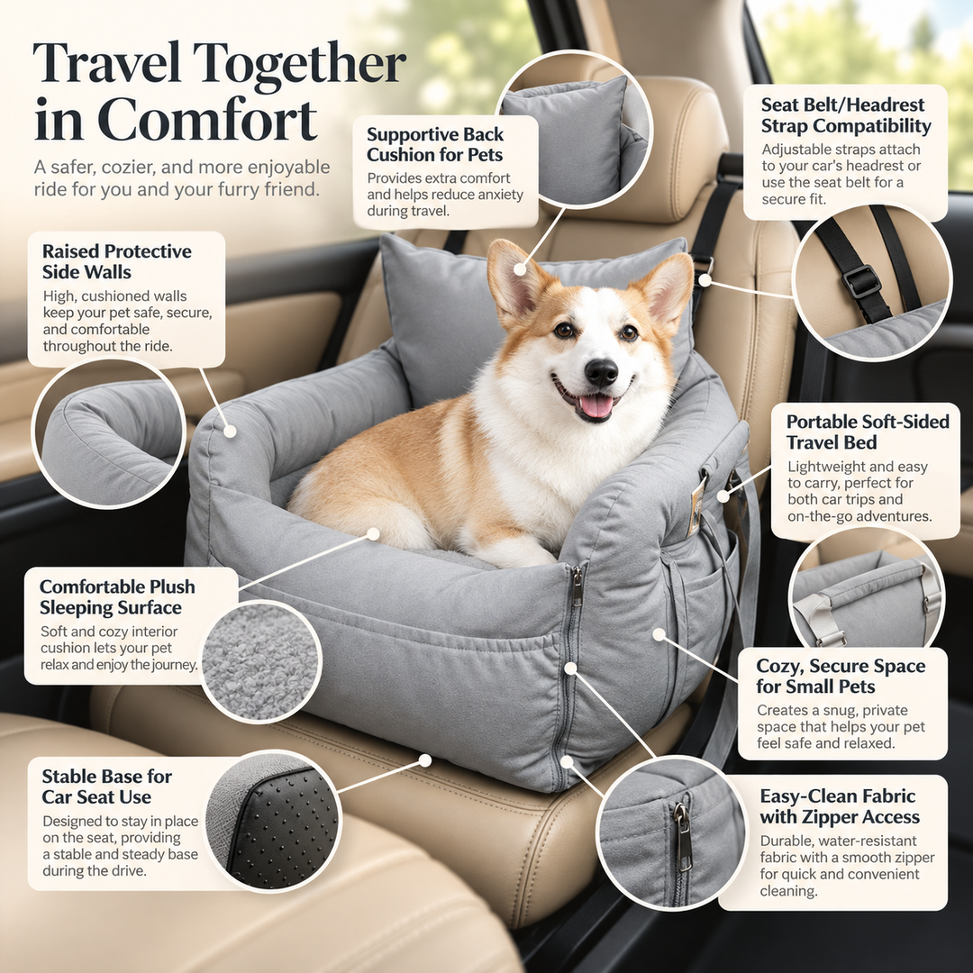 2 in 1 Dog Car Seat Bed with Harness Waterproof Travel Pet Bed