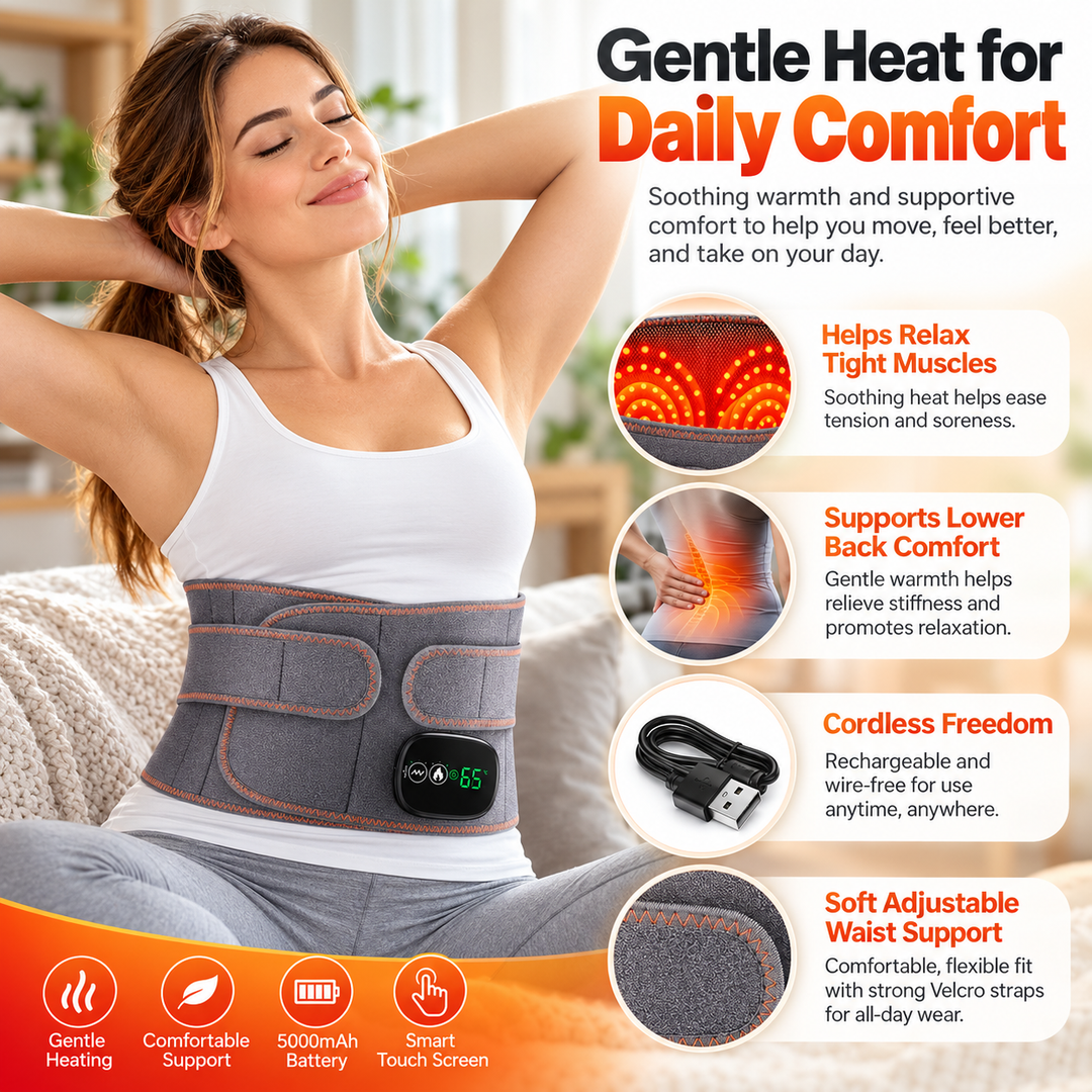 Heated Lower Back Support Belt Adjustable Heat Therapy Wrap