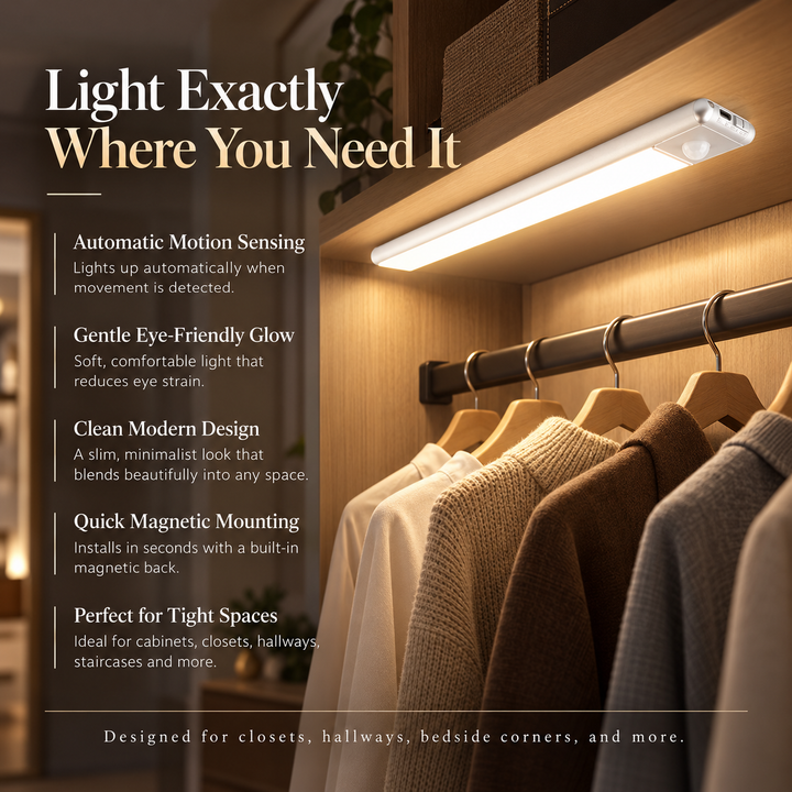 Magnetic Motion Sensor Light USB Rechargeable Silver LED Night Light