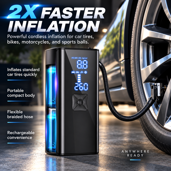 Cordless Tyre Inflator Portable Air Compressor Pump for Car Bike Ball