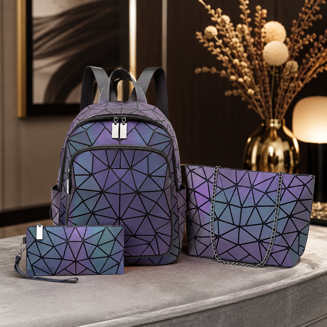 Luminous PVC Holographic School Backpack Geometric Teenage Girls Travel Fashion