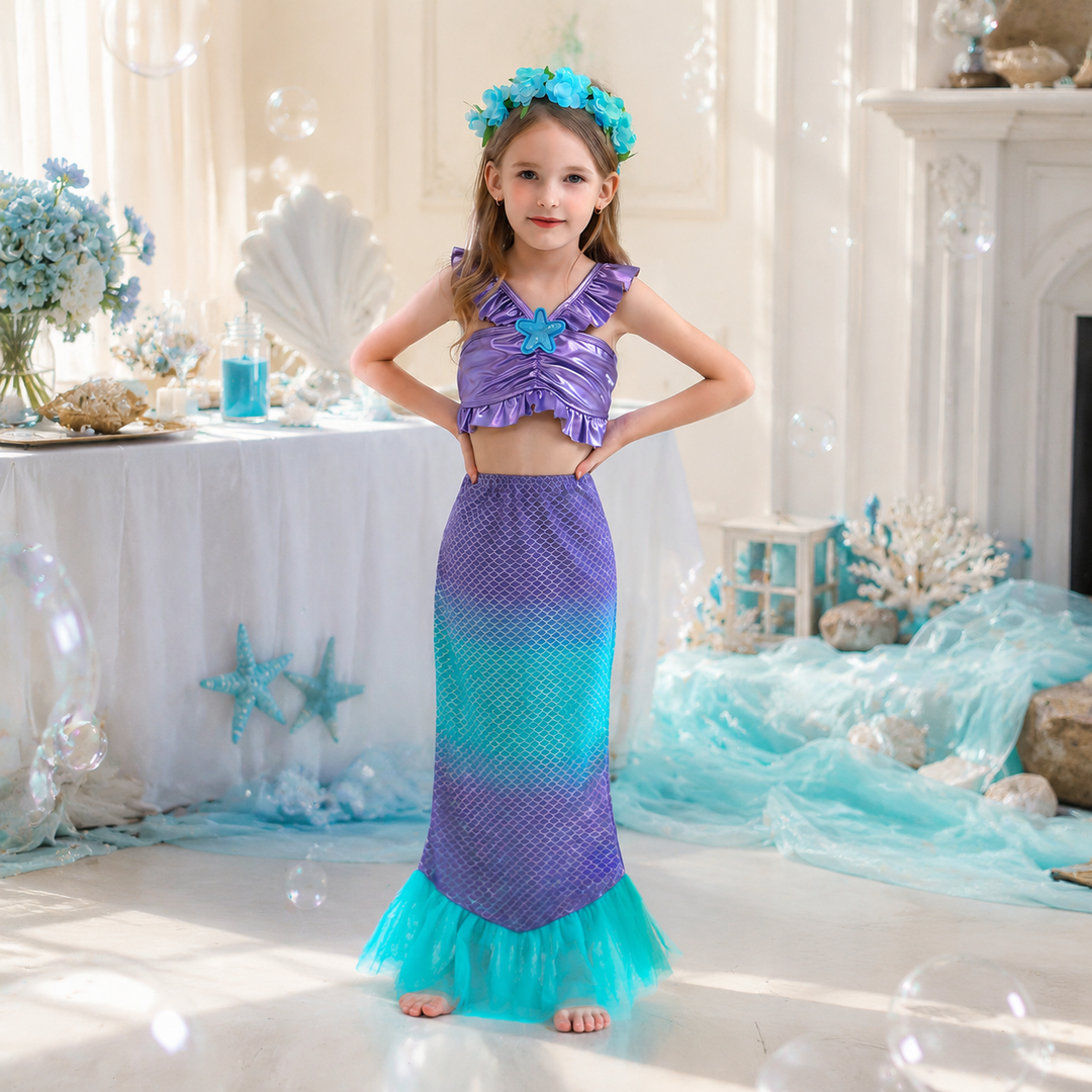 Girls Mermaid Princess Sparkle Tail Costume Dress Halloween
