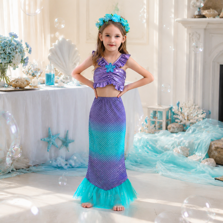 Girls Mermaid Princess Sparkle Tail Costume Dress Halloween