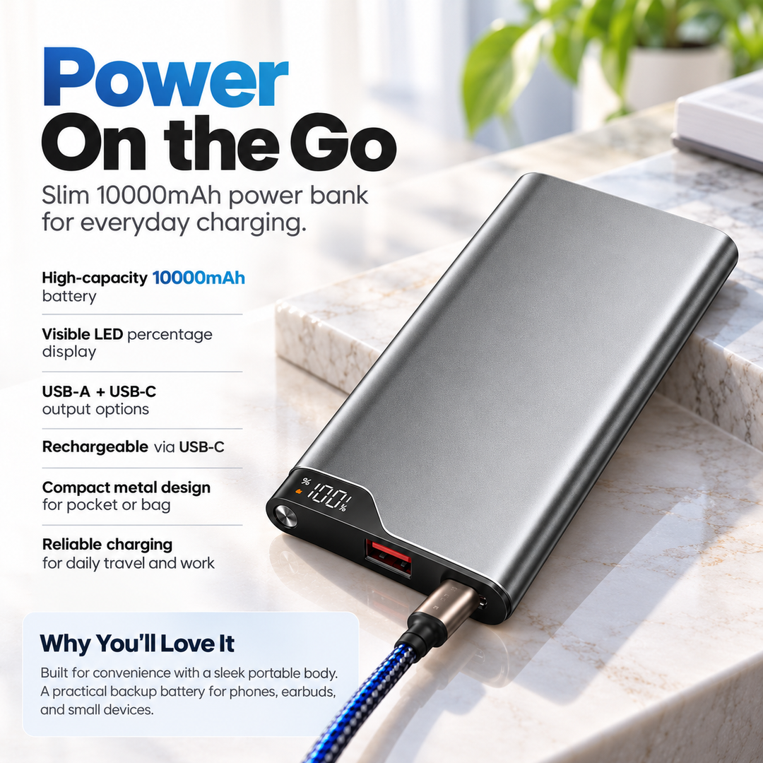 All in One Power Bank 10000mAh with 4 Built In Cables Fast Charger