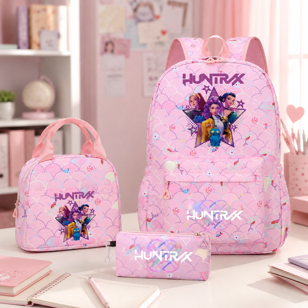 Anime Character School Backpack 3Pcs Set Teens Girls Large Laptop Travel