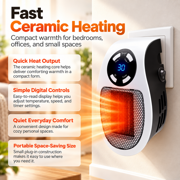 Compact Electric Heater Portable USB Plug In Space Heater