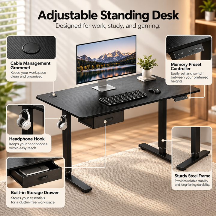 Electric Standing Desk Height Adjustable Sit Stand Desk Home Office