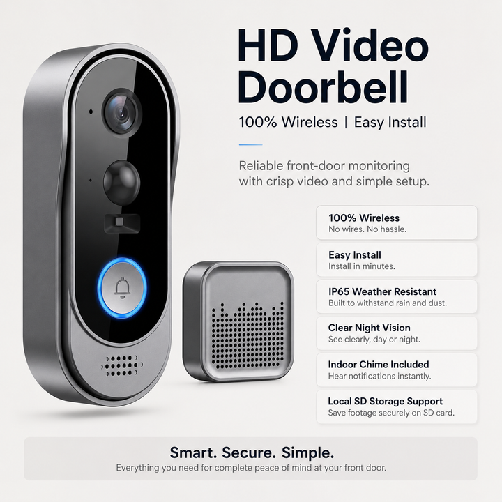 Wireless Video Doorbell HD Camera No Monthly Fees