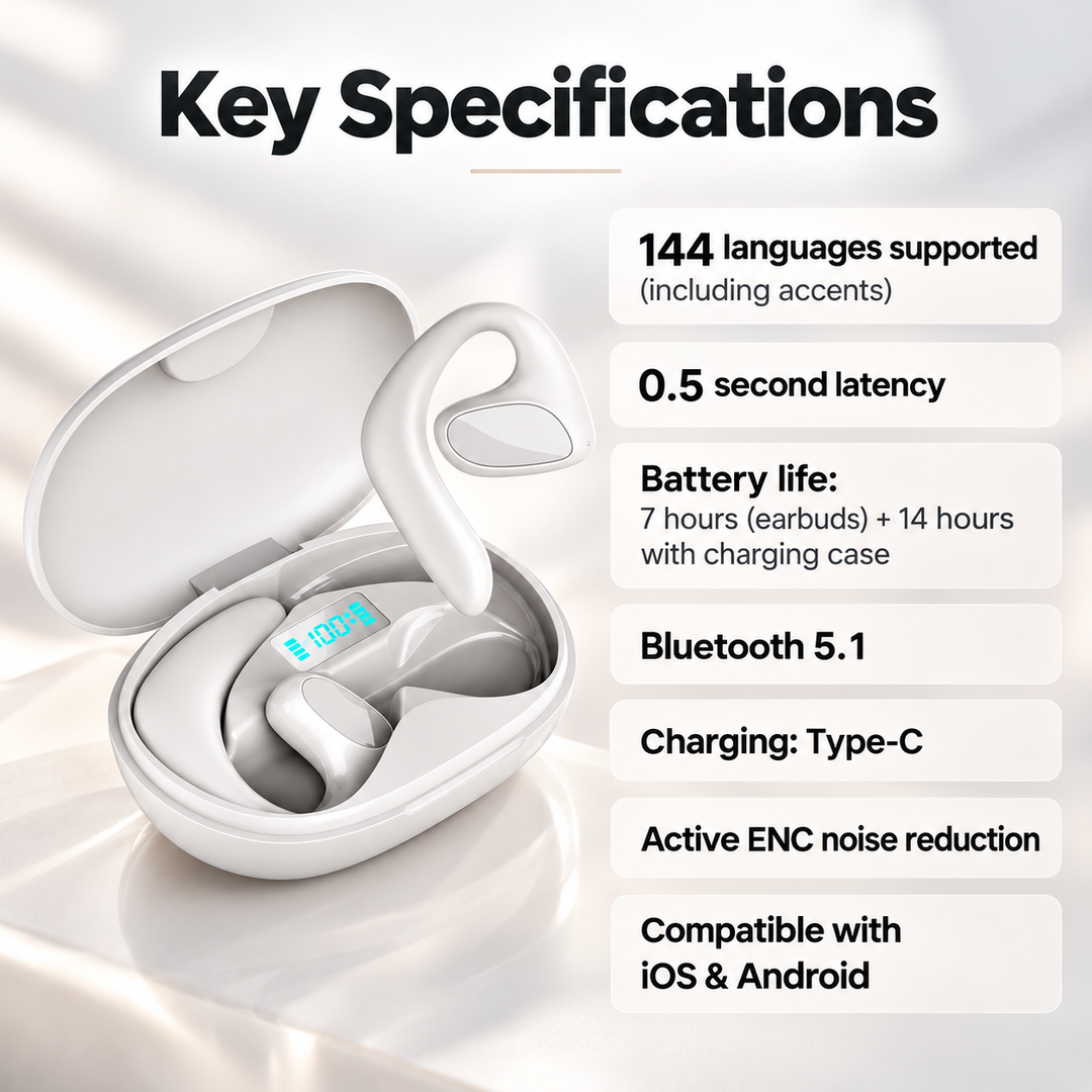 Live Translator Earbuds Real Time Two Way Translation in 144 Languages