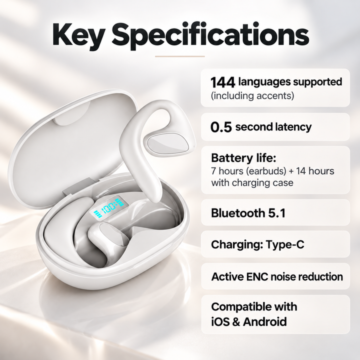Live Translator Earbuds Real Time Two Way Translation in 144 Languages